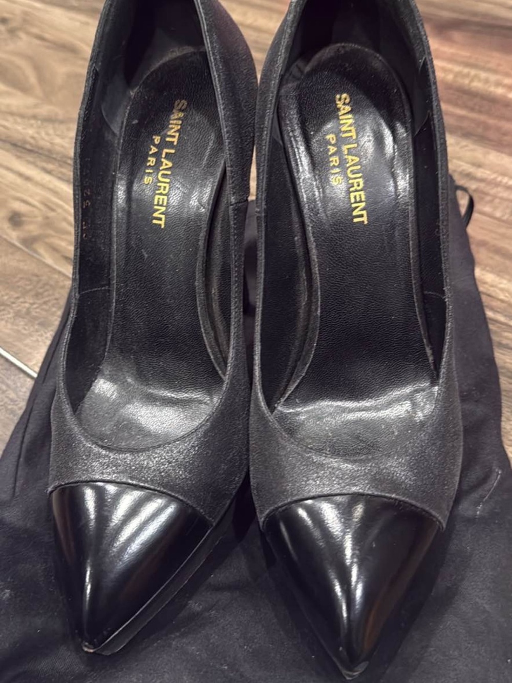 Saint Laurent Black Two-Tone Pointed-Toe Pumps